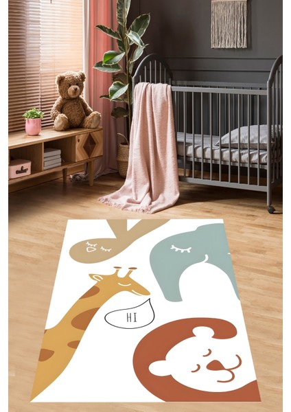 Beyaz Zemin Fil Zürafa Ayıcık Yıkanabilir Kaymaz Taban Leke Tutmaz Çocuk Odası Halısı fiyatları