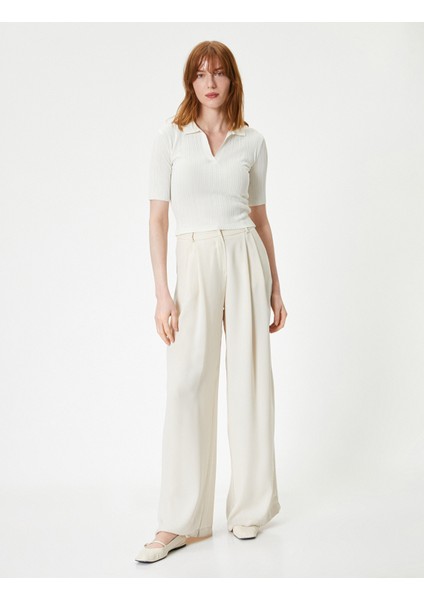 Polo Yaka Kazak Triko Crop Kısa Kollu fiyatları