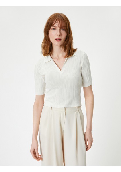 Polo Yaka Kazak Triko Crop Kısa Kollu modelleri