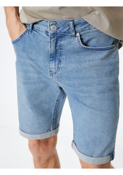 Kot Şort Slim Fit Düğmeli Cepli Katlı Paça indirimleri