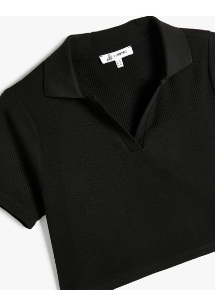 Crop Polo Yaka Tişört Kısa Kollu Slim Fit Kaşkorse Viskon modelleri