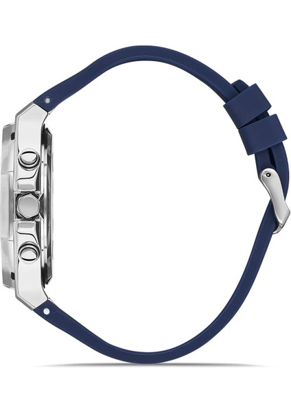 Gümüş Kaplamalı Lacivert Kadranlı Lacivert Silikon Kordonlu Erkek Kol Saati fiyatları