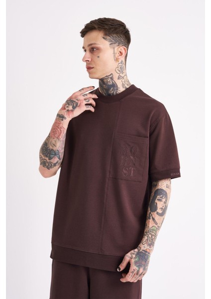 Erkek Mchnst Design Basic Oversize Kahverengi Tişört