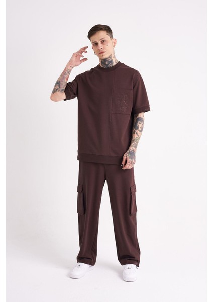 Erkek Mchnst Design Basic Oversize Kahverengi Tişört modelleri