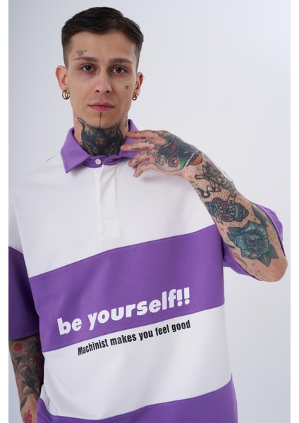 Erkek Be Yourself Polo Yaka Oversize Mor Tişört fiyatları