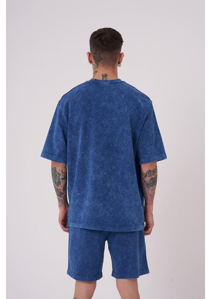 Erkek Luxury Yıkamalı Basic Relaxed Indigo Spotted Tişört