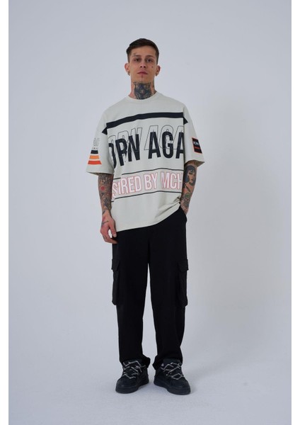 Erkek Inspired By Machinist Baskılı Oversize Gri Tişört