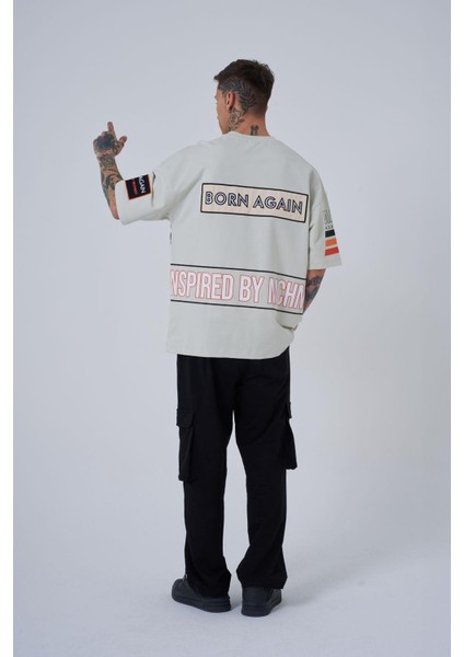 Erkek Inspired By Machinist Baskılı Oversize Gri Tişört