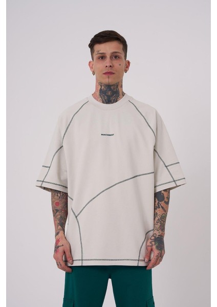 Erkek Stradie Dikiş Detay Oversize Gri Tişört