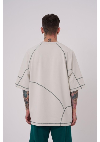 Erkek Stradie Dikiş Detay Oversize Gri Tişört