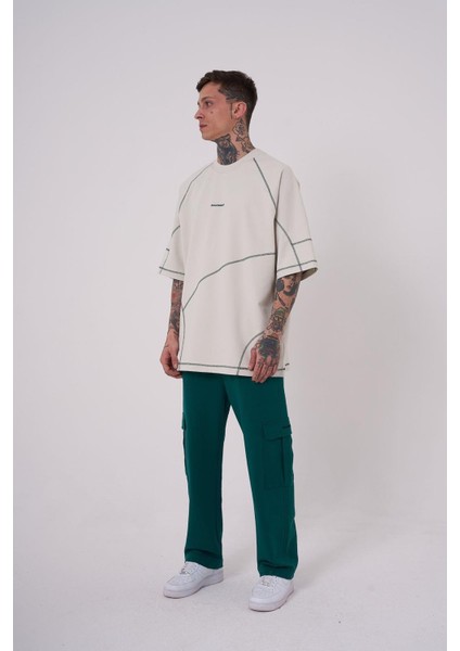Erkek Stradie Dikiş Detay Oversize Gri Tişört