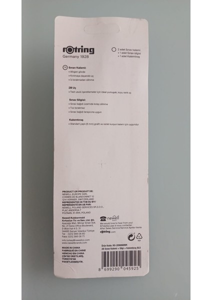 Rotring RO-2090068WK Sınav Seti - Sınav Kalemi Silgi Kalemtraş Siyah