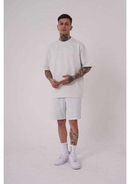 Erkek Luxury Yıkamalı Basic Relaxed Gri Spotted Tişört modelleri