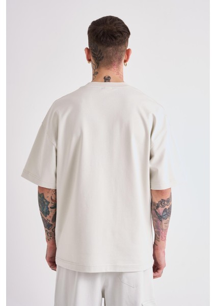 Erkek Dama Patch Oversize Gri Tişört