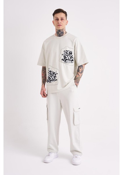 Erkek Dama Patch Oversize Gri Tişört
