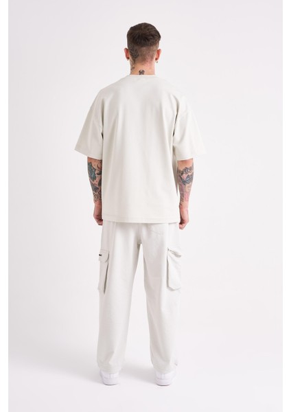 Erkek Dama Patch Oversize Gri Tişört