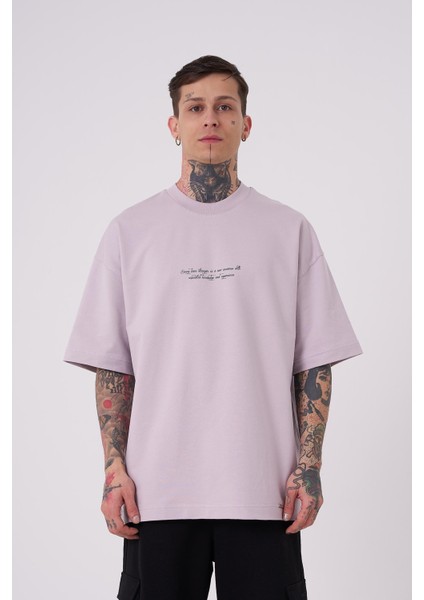 Erkek Snake Aplique Baskılı Oversize Lila Tişört