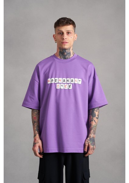 Erkek Mch Mahhong Baskılı Oversize Mor Tişört