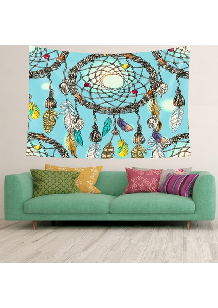 Dream Catcher Kuş Tüylü Bohem Desen Leke Tutmaz Kadife Doku Kumaş Duvar Örtüsü Duvar Halısı Tapestry