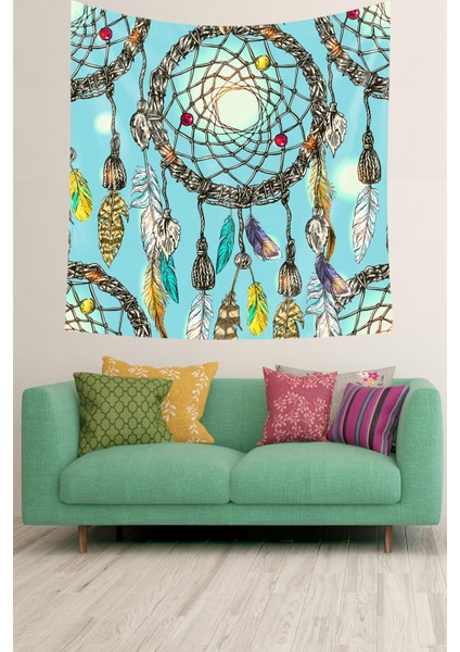 Dream Catcher Kuş Tüylü Bohem Desen Leke Tutmaz Kadife Doku Kumaş Duvar Örtüsü Duvar Halısı Tapestry fiyatları