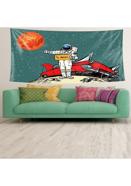 To Mars Astronot Desen Leke Tutmaz Kadife Dokulu Kumaş Duvar Örtüsü Duvar Halısı Tapestry