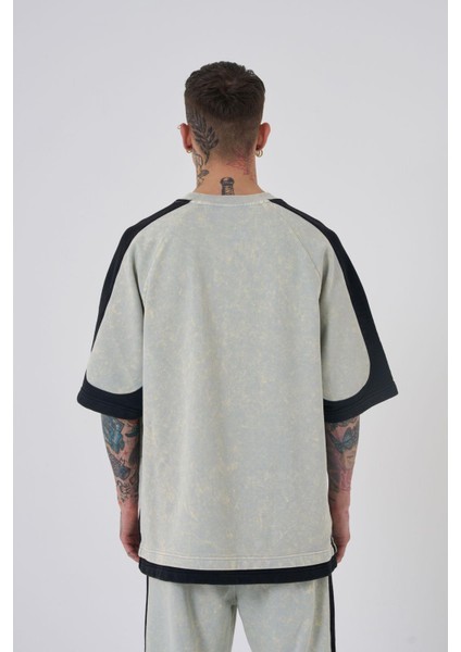 Erkek Contrast Yıkamalı Oversize Açık Bej Spotted Tişört modelleri