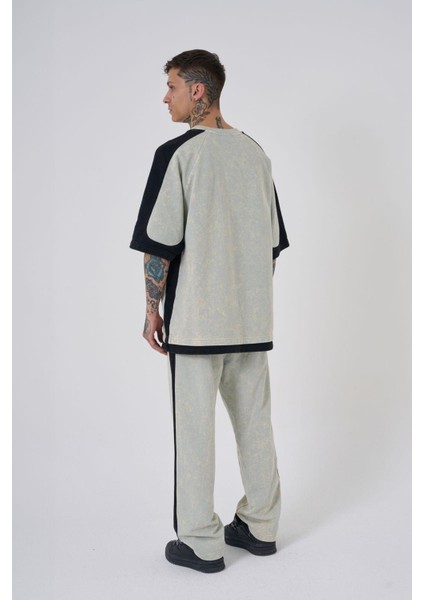 Erkek Contrast Yıkamalı Oversize Açık Bej Spotted Tişört indirimleri