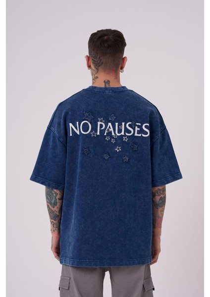 Erkek No Pouses Baskılı Oversize Tişört Indıgo Spotted