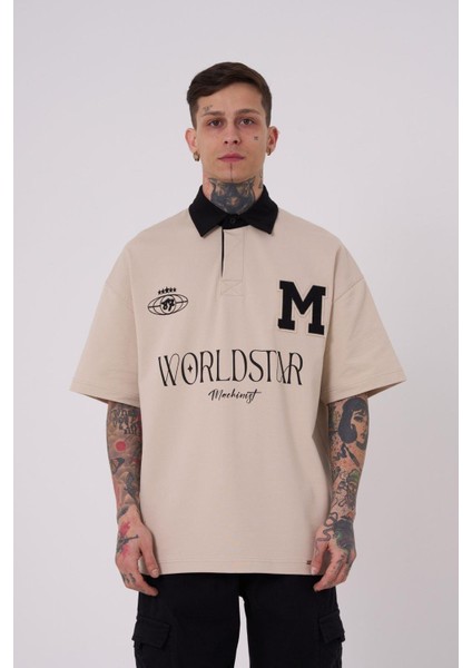 Erkek World Star Polo Yaka Açık Bej Tişört