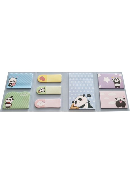 Panda  Yapışkanlı Not Kağıdı Seti 8 Farklı Desenli 8X20 Adet+Spiral Sert Kapak Sonsuz Postit Defter