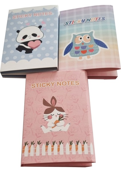 Panda Baykuş Tavşan Kraf 3'lü Yapışkanlı Not Kağıdı Seti 8 Farklı Desenli 8X20 Adet x 3 (480 Yaprak)