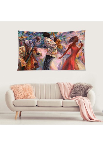 Jazz Şarkıcısı Desenli Leke Tutmaz Kadife Dokulu Kumaş Duvar Örtüsü Duvar Halısı Tapestry fırsatları
