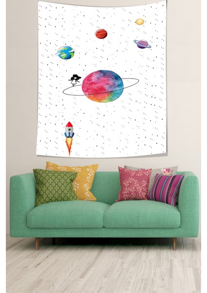 Uzay Temalı Satürnde Yürüyen Kız Leke Tutmaz Kadife Dokulu Kumaş Duvar Örtüsü Duvar Halısı Tapestry fiyatları