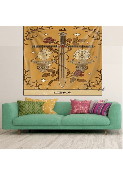Libra Tarot Kalp Beyin Denge Desen Leke Tutmaz Kadife Doku Kumaş Duvar Örtüsü Duvar Halısı Tapestry
