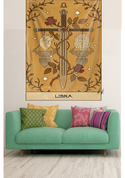 Libra Tarot Kalp Beyin Denge Desen Leke Tutmaz Kadife Doku Kumaş Duvar Örtüsü Duvar Halısı Tapestry