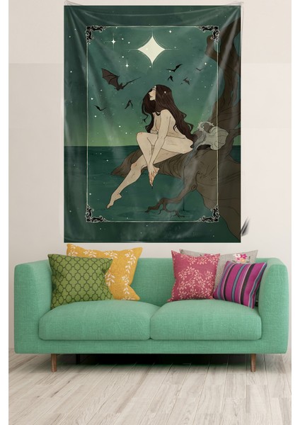 Gecede Oturan Kız Leke Tutmaz Kadife Dokulu Kumaş Duvar Örtüsü Duvar Halısı Tapestry fiyatları