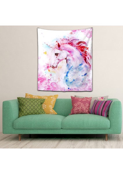 Yıkanabilir Leke Tutmaz Mikropetek Kumaş At Unicorn Desen Renkli Duvar Örtüsü Duvar Halısı Tapestry