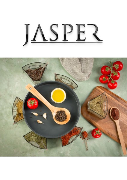 Jasper 360° Dönerli Iki Katlı Çok Amaçlı 6 Bölmeli Çekmeceli Kaşıklı Baharatlık Gıda Organizeri