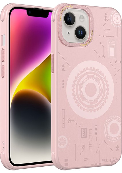 iPhone 14 Plus - Uyumlu Bthm Store Wireless Şarj Özellikli Desenli Hot Kapak-Rose Gold