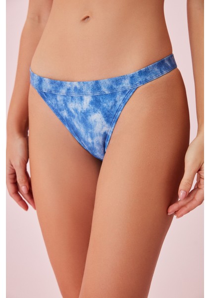 Kemerli Denim Baskılı Bikini Alt