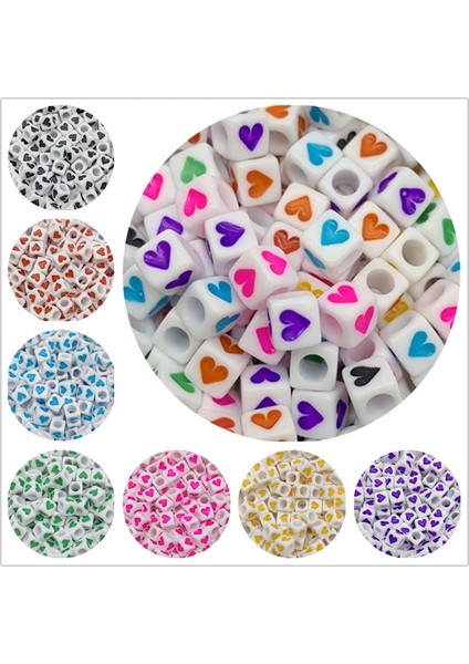 No.2 Tarzı Kare Şekil Akrilik Boncuklar Takı Yapımı Için Kalp Desen Spacer Boncuk Dıy El Yapımı Bilezik Kolye (Yurt Dışından) fiyatları