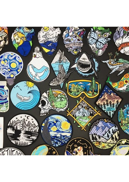 Nikel Içermeyen Beyaz Stil Van Gogh Demir On Yamalar Giyim Için Dağ Okyanus Balina Nakış Yamaları Giysi Sırt Çantası Çıkartmaları Rozetleri Aplikler (Yurt Dışından)