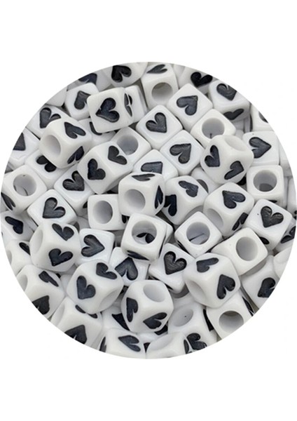 No.1 Tarzı Kare Şekil Akrilik Boncuklar Takı Yapımı Için Kalp Desen Spacer Boncuk Dıy El Yapımı Bilezik Kolye (Yurt Dışından)