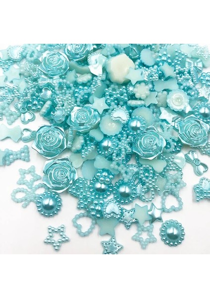 100 Adet Stil Mavi Abs Reçine Yarım Yuvarlak Çiçek Yay Alien Inciler Sanat Flatback Olmayan Düzeltme Rhinestones Inci Ayakkabı Boncuk Dıy (Yurt Dışından)