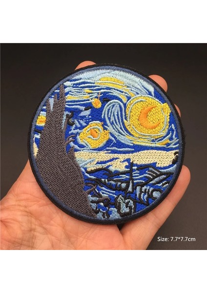 Altın Tarzı Van Gogh Demir On Yamalar Giyim Için Dağ Okyanus Balina Nakış Yamaları Giysi Sırt Çantası Çıkartmaları Rozetleri Aplikler (Yurt Dışından)