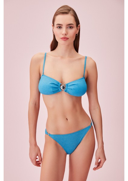 Detaylı Dokulu Straplez Bikini Üst