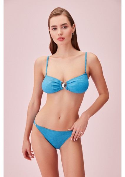 Detaylı Dokulu Straplez Bikini Üst