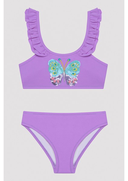 Kız Çocuk Butterfly Halter Lila Bikini Takımı