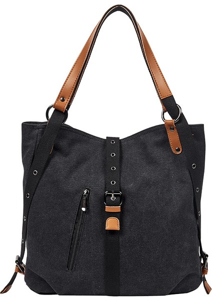 Moda Kanvas Tote Çanta Büyük Kapasiteli Retro Basit Omuz Crossbody Çanta (Yurt Dışından)