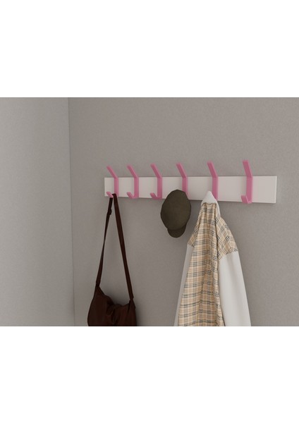 Modern Duvar Kanca Askılık - 6 Adet Pembe Askılık - Beyaz Mdflam - Model 101 fiyatları